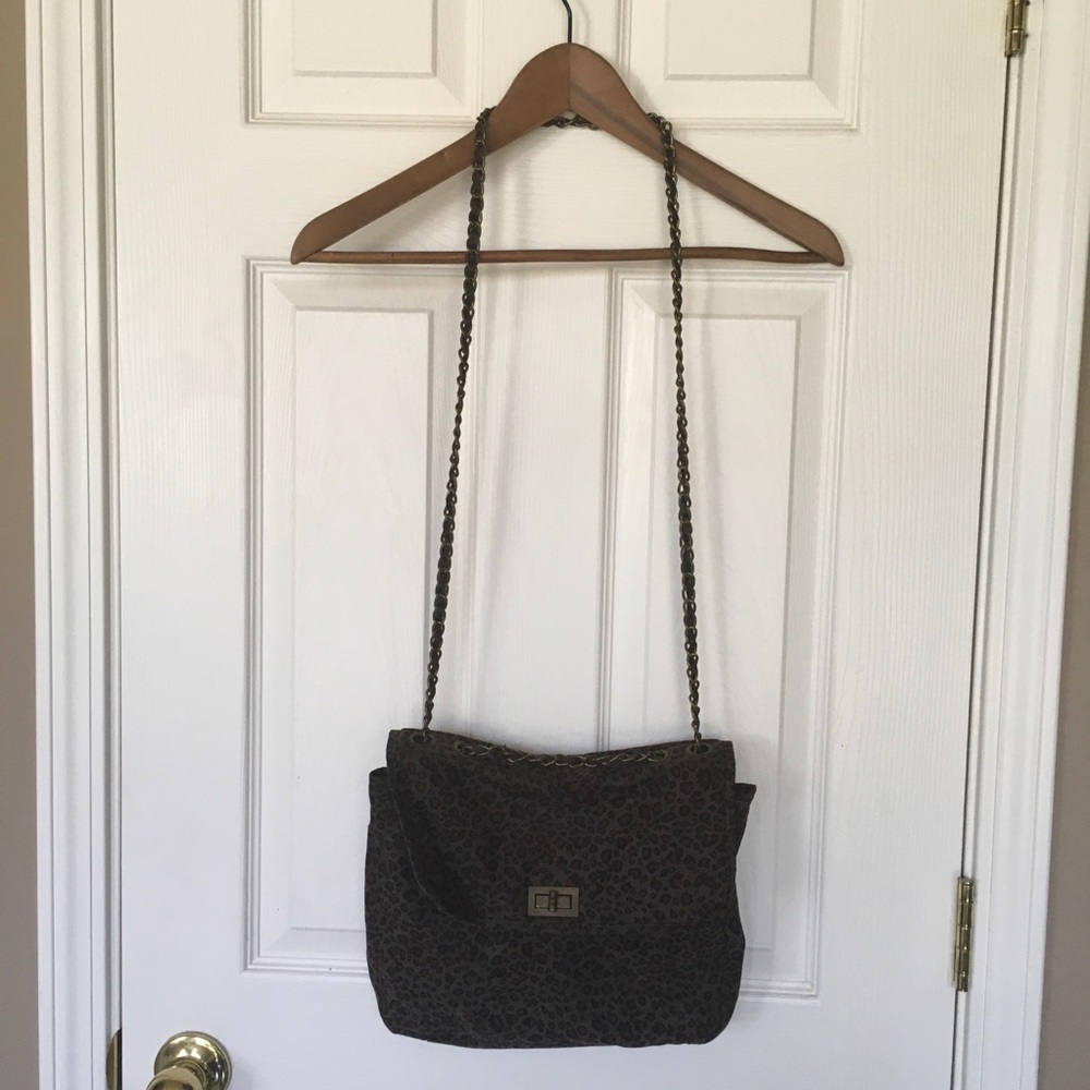 Square Dark Leopard Print Purse w/ Metal chain